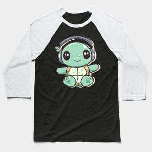 Green Turtle with Headphones Baseball T-Shirt